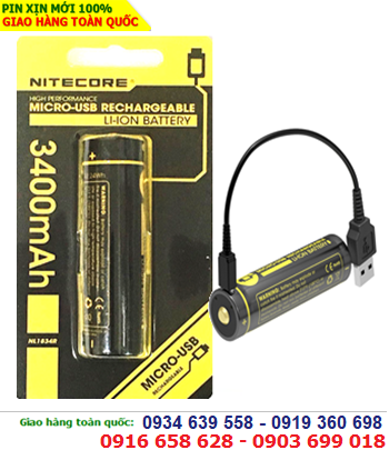 Nitecore NL1834R; Pin sạc 3.7v Nitecore NL1834R 3400mAh _Pin 18650 Pin có cổng USB